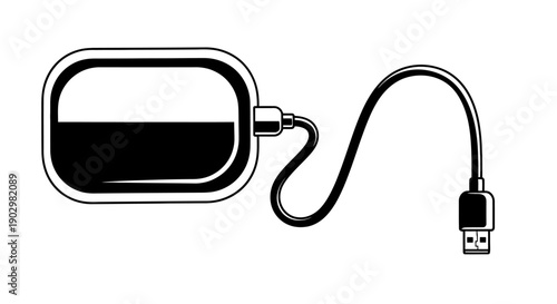 External Hard Drive Connected to Computer via USB Cable Illustration