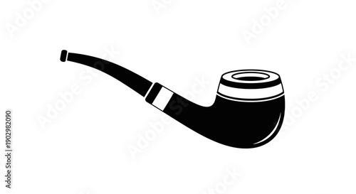 An illustration of a smoking pipe viewed from the side on a clean background