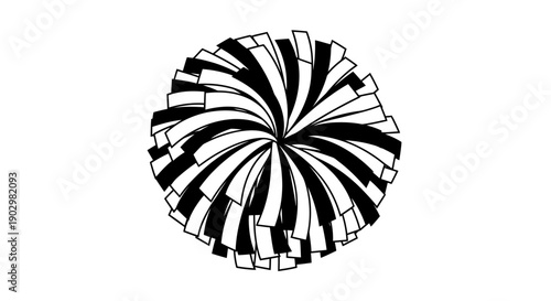 Black and white abstract radial pattern illustration showcasing symmetry and geometric design elements in a circular formation from a front viewpoint
