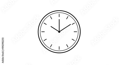 Simple line illustration of a clock face showing time on a plain background from a straight-on viewpoint