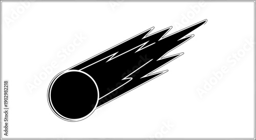 A stylized illustration of a comet or meteor streaking through space with a circular body and trailing tail