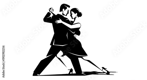 Couple Dancing Tango Together in Elegant Black Attire, Illustration