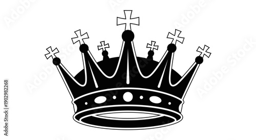 Illustration of a royal crown with crosses on a white background viewed from the front