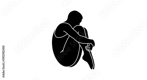 A person sitting alone on the ground with their head in their hands, conveying sadness and despair, viewed from the side in a simple illustration