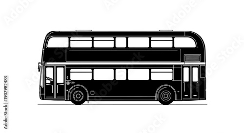 A double-decker bus illustration viewed from the side on a white background