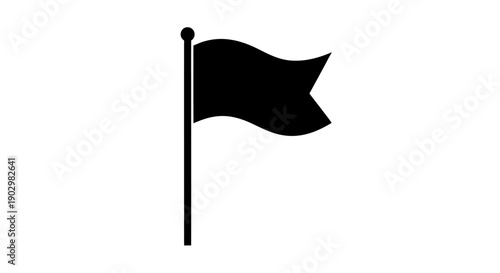 A black flag waving on a pole in the wind from a high viewpoint