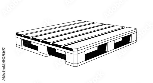 Detailed illustration of a standard shipping pallet viewed from above at an angle, showcasing its wooden slats and structural details