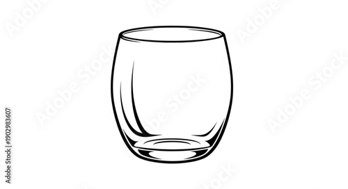 Clear empty glass tumbler on white background.