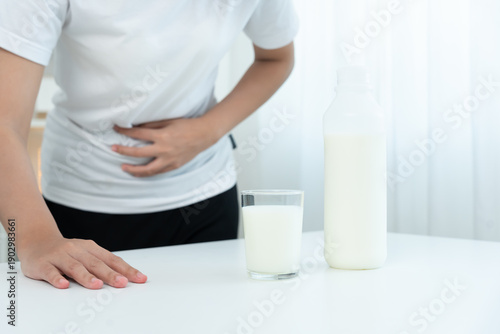 Quadro su tela lk allergens, woman felling stomachache and diarrhea , runny stuffy sore nose suffer from intolerance allergy trigger symptoms