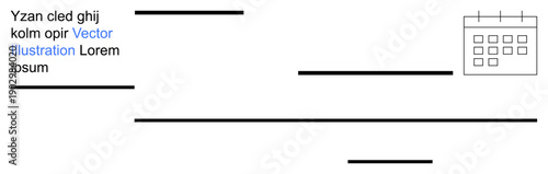 Corporate presentations, academic templates, minimal graphics, planning tools, organizational , scheduling concepts. Black text lines with a calendar icon. Planning and organizational themes concept