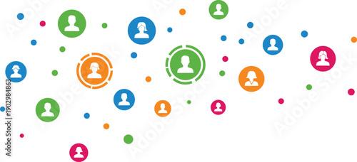 Colorful social network vector illustration with user profile icons, connectivity design concept, community interaction symbol, digital communication graphic