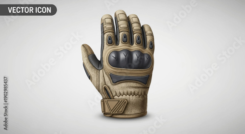 Detailed Vector Icon of a Tactical Military Glove with Protective Padding Design for Combat