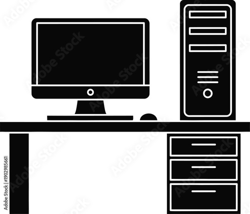 Computer workstation with monitor and tower on a desk