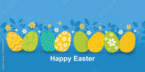 Easter Seamless Pattern with bunny flowers and easter eggs