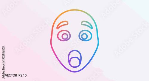 Vibrant gradient line art illustration of a shocked or surprised face emoji expressing astonishment