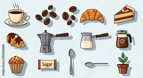 Collection of Coffee and Pastry Icons.