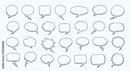Collection of Blank Speech Bubbles and Thought Bubbles in Bright Studio