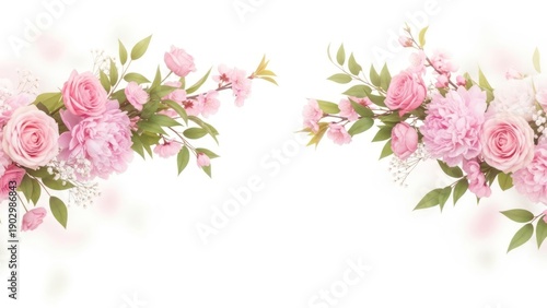 Wallpaper Mural Elegant floral arrangement featuring pink roses and peonies on a white background Torontodigital.ca