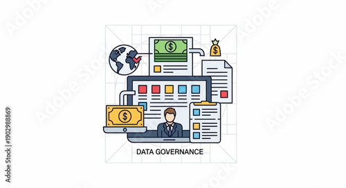 Data Governance Business Concept: Security, Finance, Global Management, and Compliance