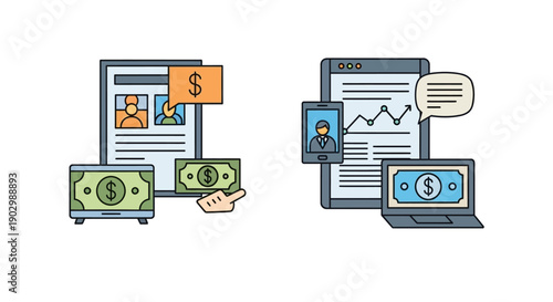 Digital Finance and Online Business Growth Icons