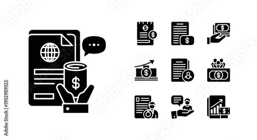 Financial Business Icons Set: Investment, Growth, Banking, Planning, Agreement