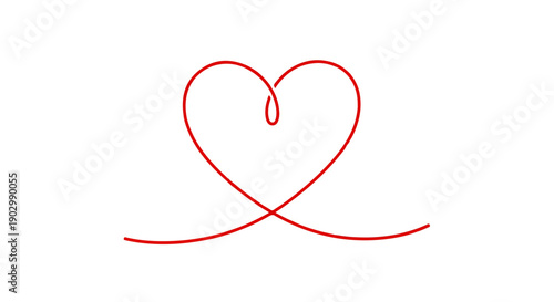 A simple red heart drawn with a continuous line on a plain surface from a direct viewpoint.