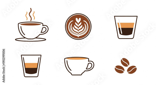 Collection of coffee drinks and beans illustration.