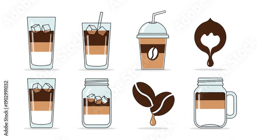 Collection of coffee drinks and coffee beans illustration.