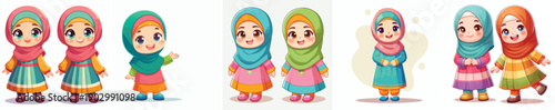 Vector of a little girl wearing Muslim clothing. Ramadan theme. Vektor, icon, set icon, minimalist, flat