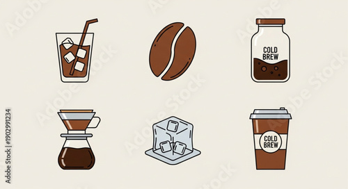 Collection of cold brew coffee icons and illustrations.