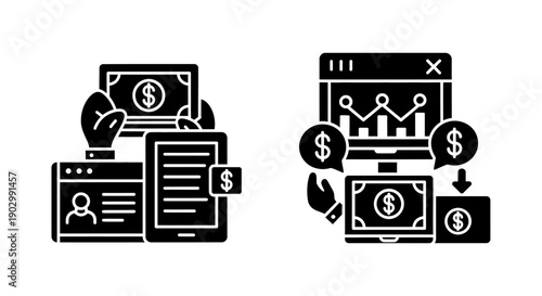 Financial Transactions and Digital Analytics Icons