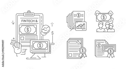 Fintech and Finance Icons: Digital Banking, Investment, and Growth