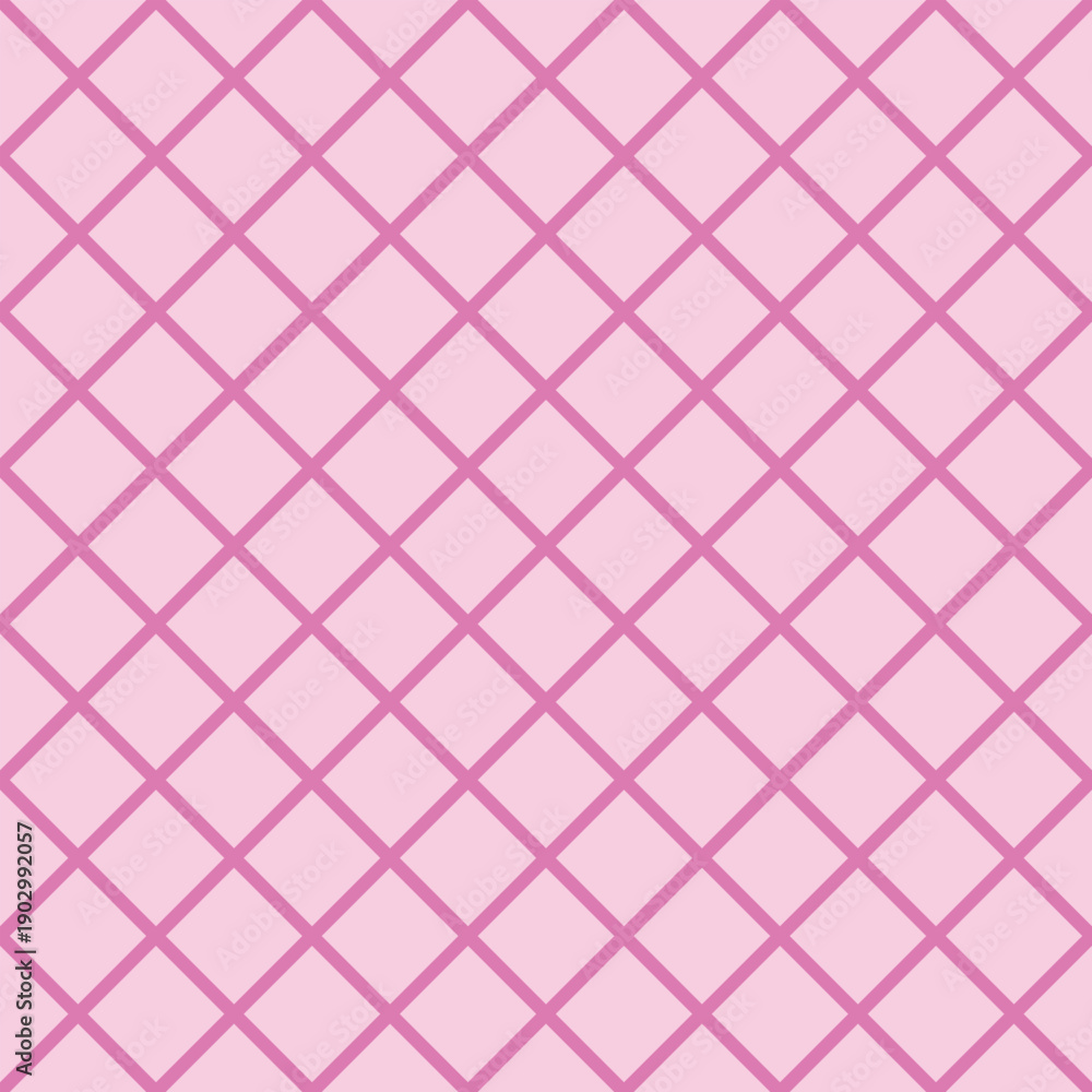 Fototapeta premium Seamless soft magenta diagonal grid vector on a blush pink background. Simple geometric design suitable for wallpaper, pattern design, branding, packaging, and digital use.