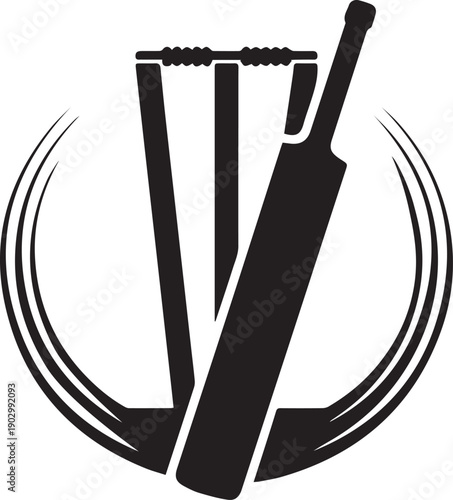 Dynamic cricket bat logo with sharp lines and modern aesthetic for sports branding.