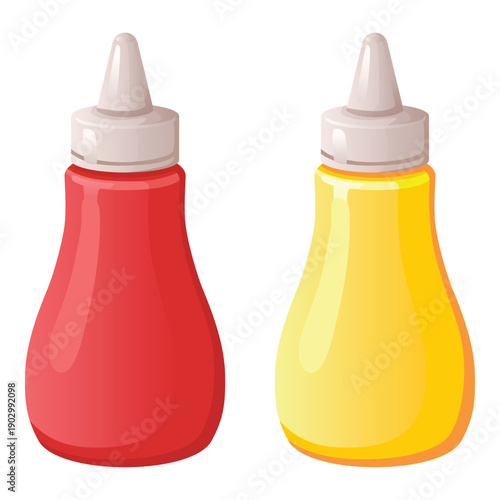 Ketchup and Mustard Squeeze Bottles Vector Illustration