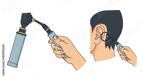 Medical Otoscope Examination of Human Ear Canal and Eardrum