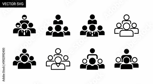 Group of People Icons in Black and White Vector SVG Format