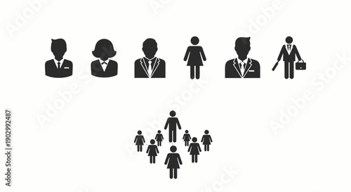 Business People Silhouettes, Professional Icons, Teamwork Symbols