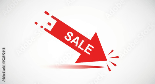 Dynamic red sale arrow icon indicating significant price drops and promotional offers for consumers