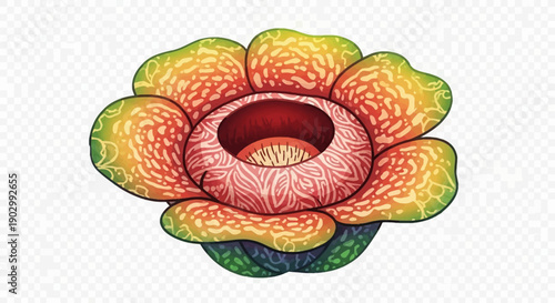Vibrant Rafflesia flower cartoon illustration depicting unique tropical bloom against transparent