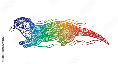 Stylized Otter with Detailed Mandalas and Swirls in a Full Spectrum of Colors