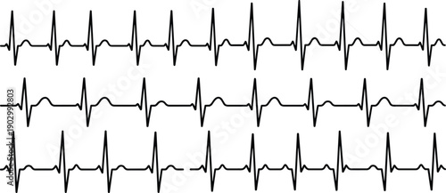 Black vector line set of electrocardiogram heart rate pulses for concepts of cardiology medical monitoring healthcare clinical diagnostic and branding,