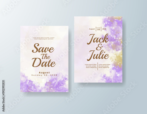 Wedding invitation with abstract splash watercolor