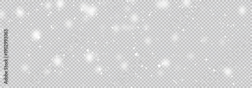 Falling snowflakes out of focus on transparent panorama view background for overlay blending mode. Snowing,