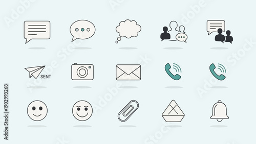 Collection of modern communication and social media icons.