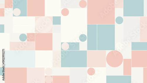 Soft pastel geometric pattern with circles and rectangles.