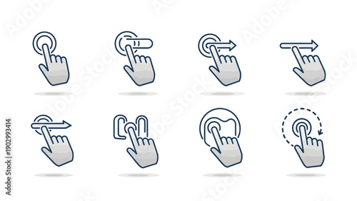 Set of touch gestures icons for user interface design and digital interaction.