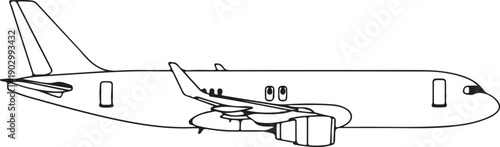 Outline Drawing of a Commercial Airplane, Passenger Jet or Aircraft, Side View Illustration for Aviation and Travel Concepts