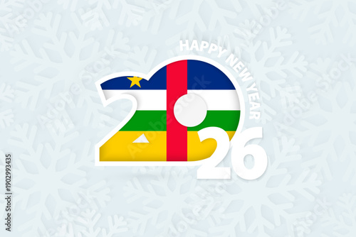 New Year 2026 for Central African Republic on snowflake background.