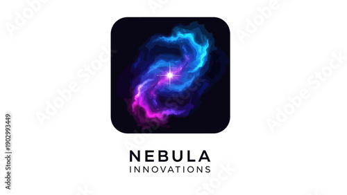 Abstract glowing nebula with star and text.